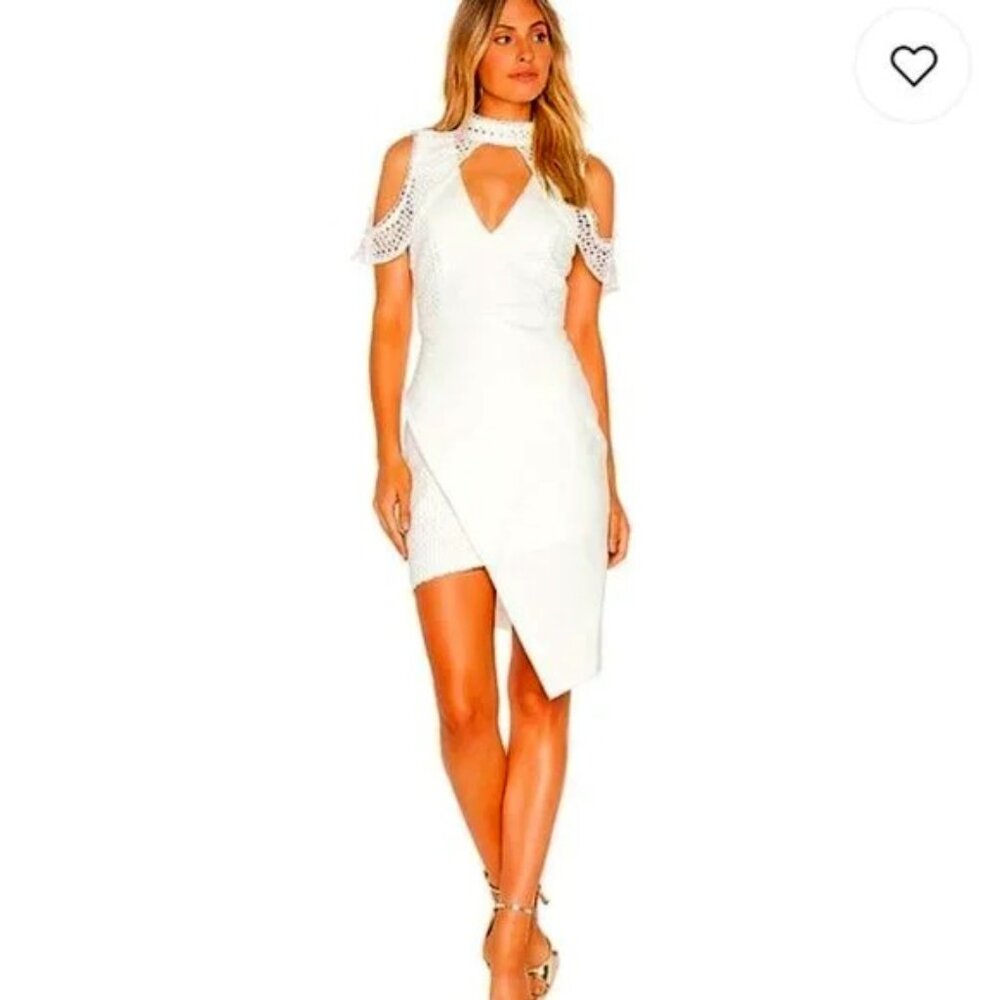 NWT ELLIATT Freesia Dress Asymmetric Midi White Lace Shawl L MSRP $325
